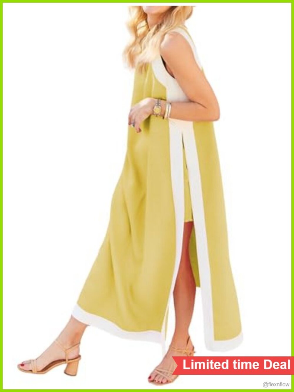 Hooever 2 Piece Maxi Dress & Shorts Set Sleeveless Boho High Slit